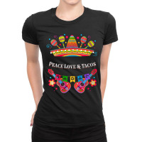 Womens Peace Love And Tacos Peace Sign Taco Lover Mexican Food V-neck Ladies Fitted T-shirt | Artistshot