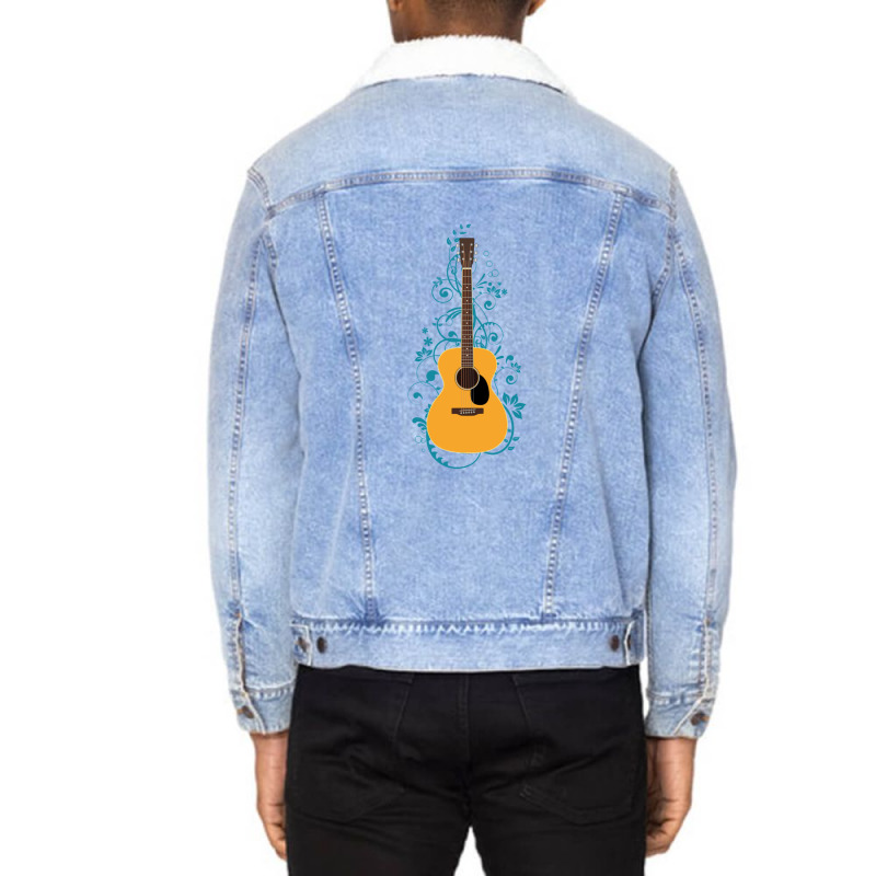 Natural Concert Acoustic Guitar Flowering Vines 1 Unisex Sherpa-lined Denim Jacket | Artistshot