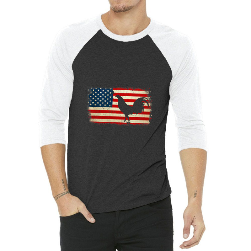 Vintage Us Flag Cockfighting Video 3/4 Sleeve Shirt by JasonJoplin | Artistshot