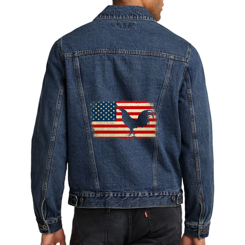 Vintage Us Flag Cockfighting Video Men Denim Jacket by JasonJoplin | Artistshot