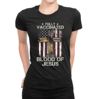 Christian Usa Flag Fully Vaccinated By The Blood Of Jesus Long Sleeve Ladies Fitted T-shirt | Artistshot