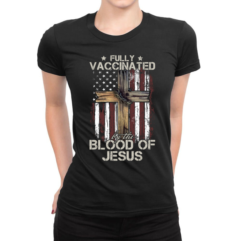 Christian Usa Flag Fully Vaccinated By The Blood Of Jesus Long Sleeve Ladies Fitted T-Shirt by omano | Artistshot