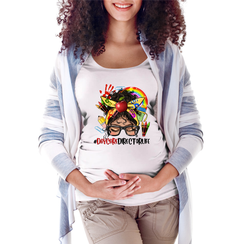 Latina Messy Bun Daycare Director Life Maternity Scoop Neck T-shirt by afrowomandigitalshop@gmail.com | Artistshot