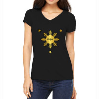 Philippine Flag Sun Stars Filipino Filipina Pinoy Baybayin Women's V-neck T-shirt | Artistshot