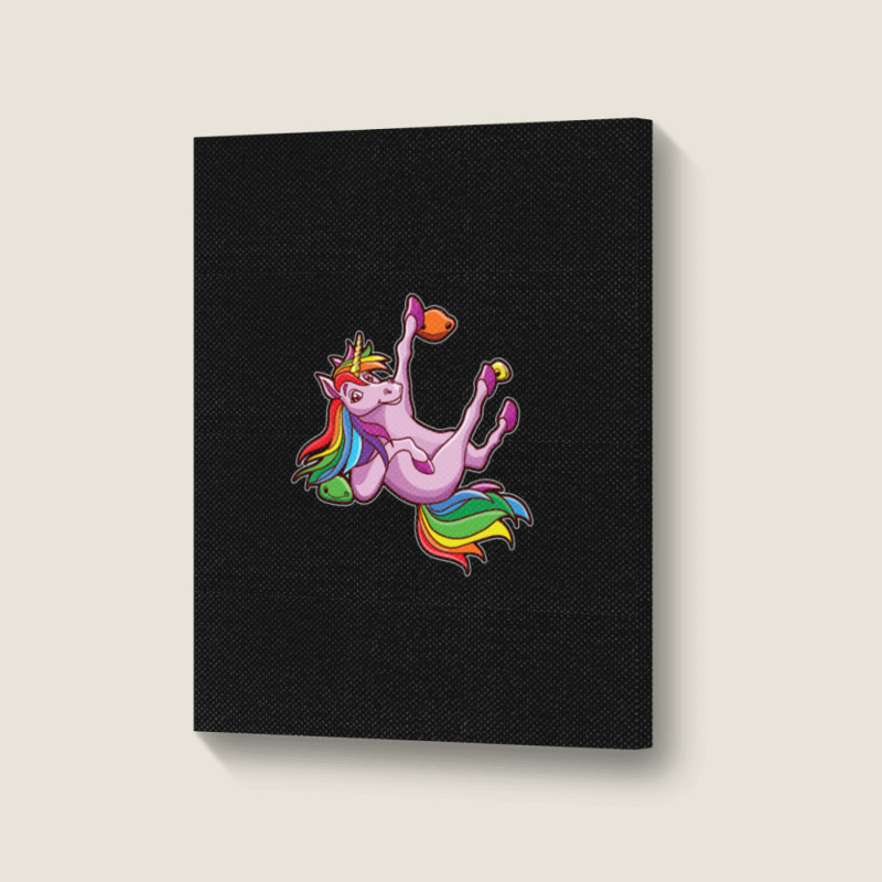 Funny Unicorn Rock Climbing Bouldering Rainbow Portrait Canvas Print | Artistshot