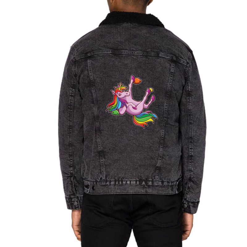 Funny Unicorn Rock Climbing Bouldering Rainbow Unisex Sherpa-lined Denim Jacket | Artistshot