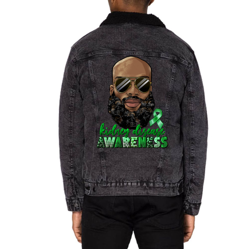 Kidney Disease Awareness Bald Black Man Unisex Sherpa-lined Denim Jacket | Artistshot