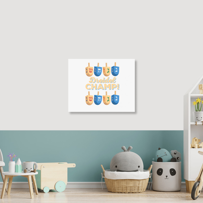 Funny Jewish Tshirt Dreidel Champ Cute Hanukkah Gift Landscape Canvas Print | Artistshot