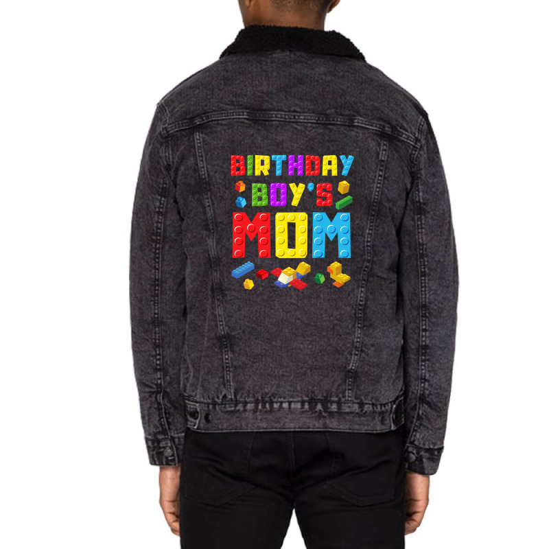 Birthday Boy's Mom Block Building Lover Design Unisex Sherpa-lined Denim Jacket | Artistshot