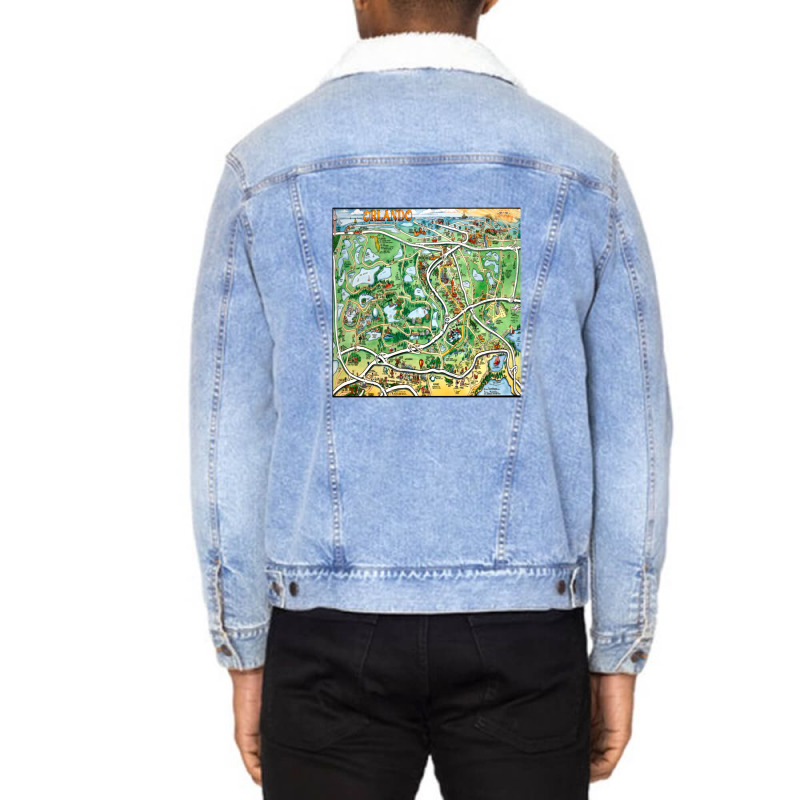 Orlando Florida Cartoon Map Unisex Sherpa-lined Denim Jacket | Artistshot