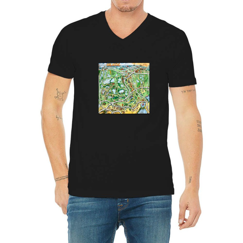 Orlando Florida Cartoon Map V-neck Tee | Artistshot