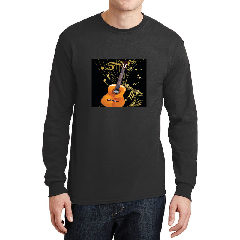 Guitar And Music Notes Long Sleeve Shirts by HakimMohamed | Artistshot