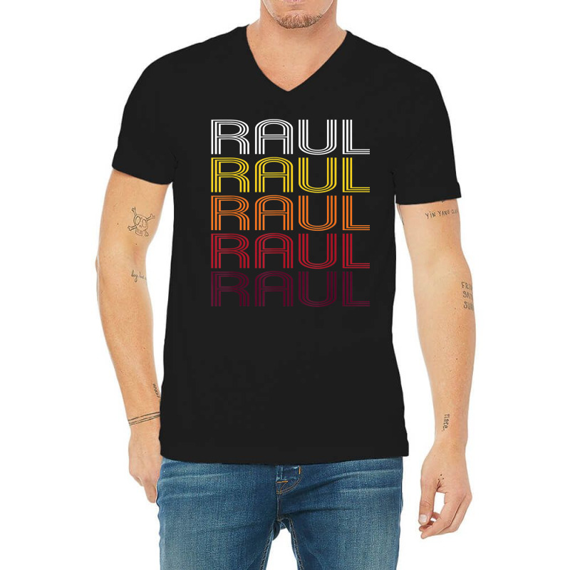 Raul Retro Wordmark Pattern   Vintage Style T Shirt V-Neck Tee by kleebbi | Artistshot