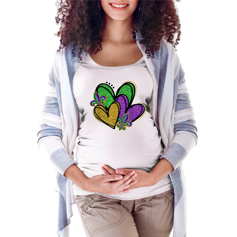 Mardi Gras Heart Fleur De Lys Funny Parade Festival Party T Shirt Maternity Scoop Neck T-shirt by casimircorjki0 | Artistshot