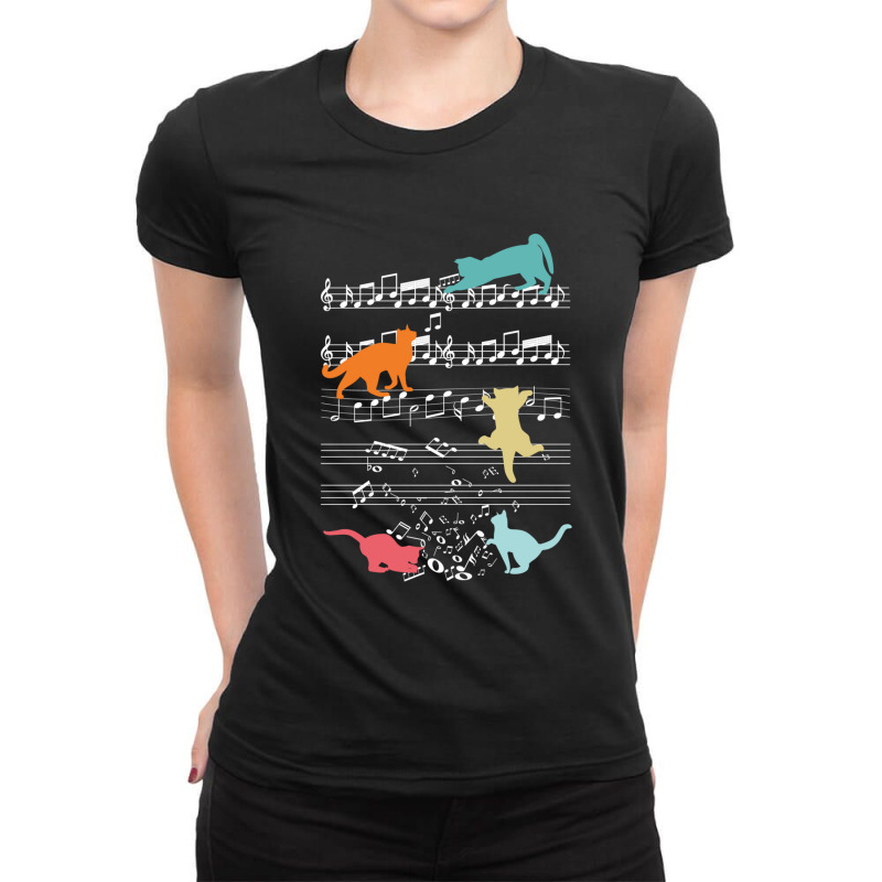 Cute Cat Music Notes Funny Kitty Musician Clef 1 Ladies Fitted T-Shirt by CHARLOTTELYNNTAYLOR | Artistshot