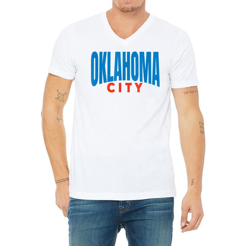 Oklahoma City Blueorangered Fun Simple & Basic Okc Minimal T Shirt V-Neck Tee by linbere | Artistshot