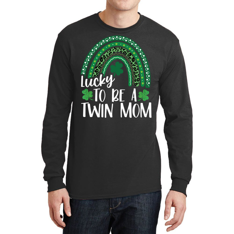 Lucky To Be A Twin Mom St Patrick's Day Leopard Rainbow Long Sleeve T Long Sleeve Shirts | Artistshot