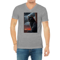 A Black Cat With Red Stripes V-neck Tee | Artistshot