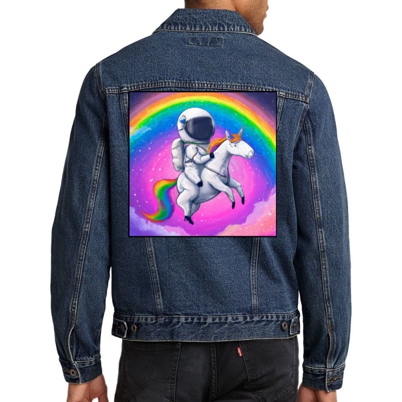 Astronaut Riding Rainbowcorn Men Denim Jacket | Artistshot