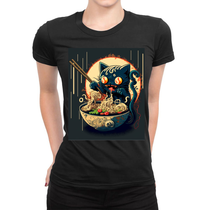 Cat Eating Ramen Ladies Fitted T-Shirt by raillytakekik | Artistshot