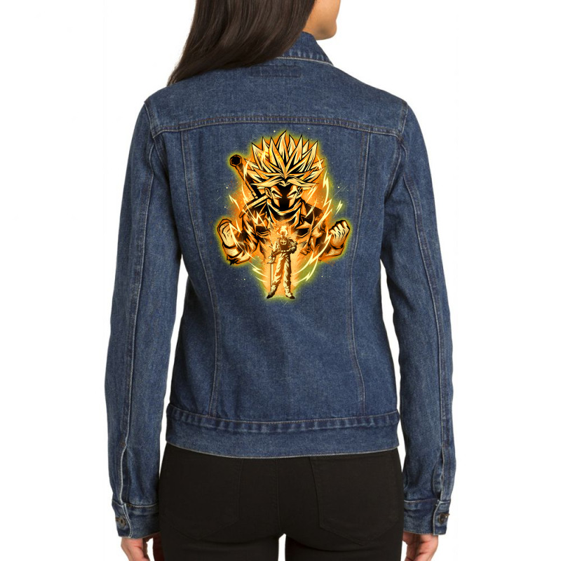 Golden Saiyan Trunks Ladies Denim Jacket by lemoxmahichu | Artistshot