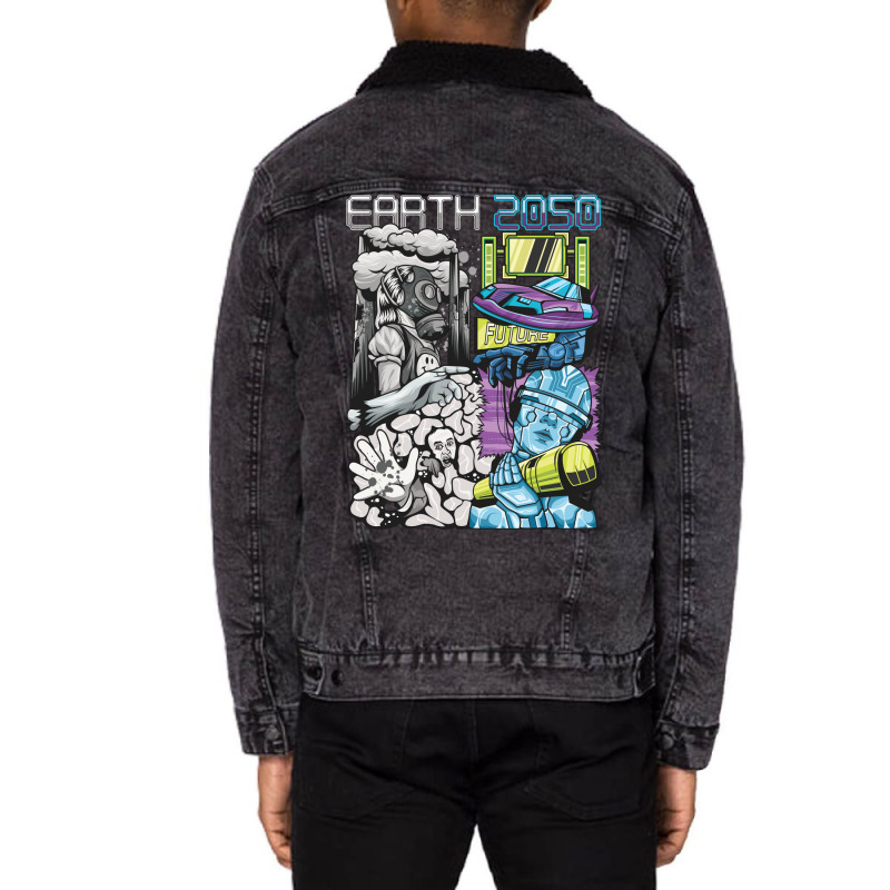 Earth 2050   Damage And The Future Of The Earth Unisex Sherpa-lined Denim Jacket | Artistshot