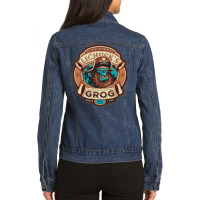 Lechuck's Grog   Craft Beer   Monkey Island   Vintage Video Game Ladies Denim Jacket | Artistshot