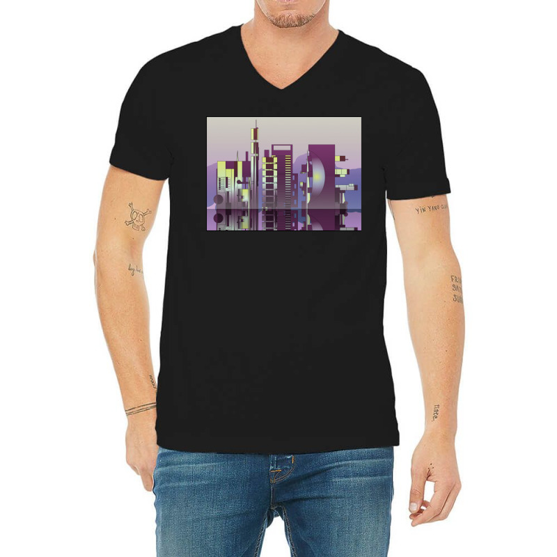 Future Cityscape Love V-neck Tee | Artistshot