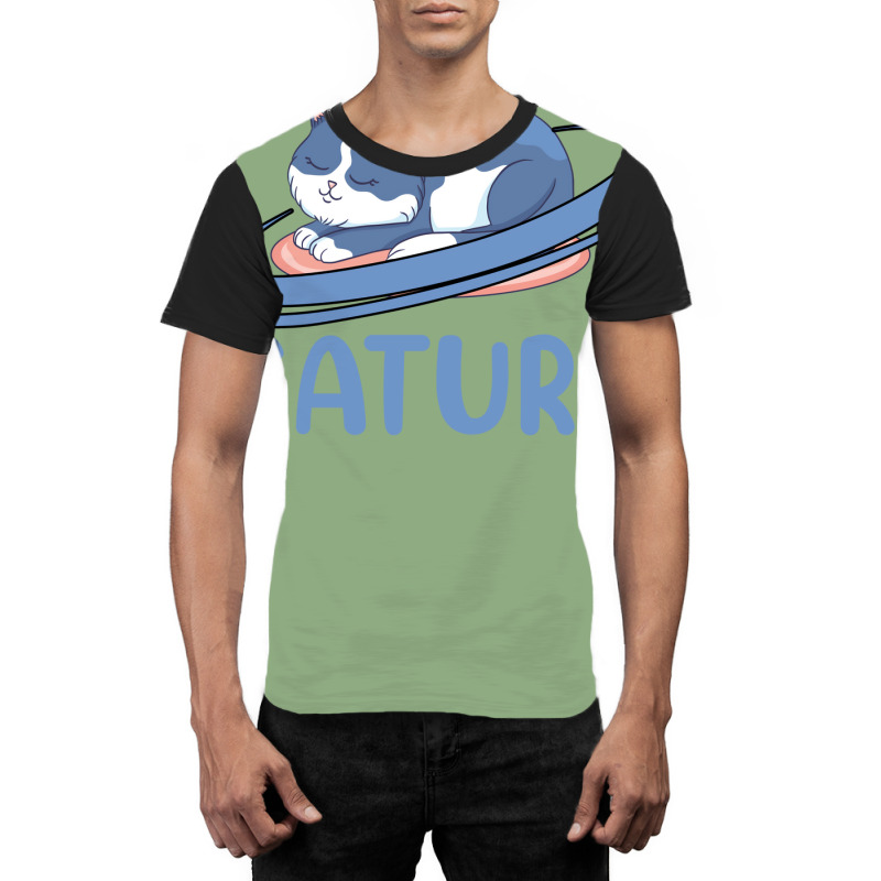 Caturn Sleeping Cat On Planet Saturn Astronomy Graphic T-shirt | Artistshot