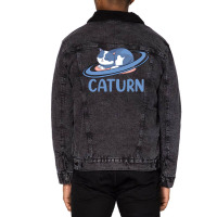 Caturn Sleeping Cat On Planet Saturn Astronomy Unisex Sherpa-lined Denim Jacket | Artistshot