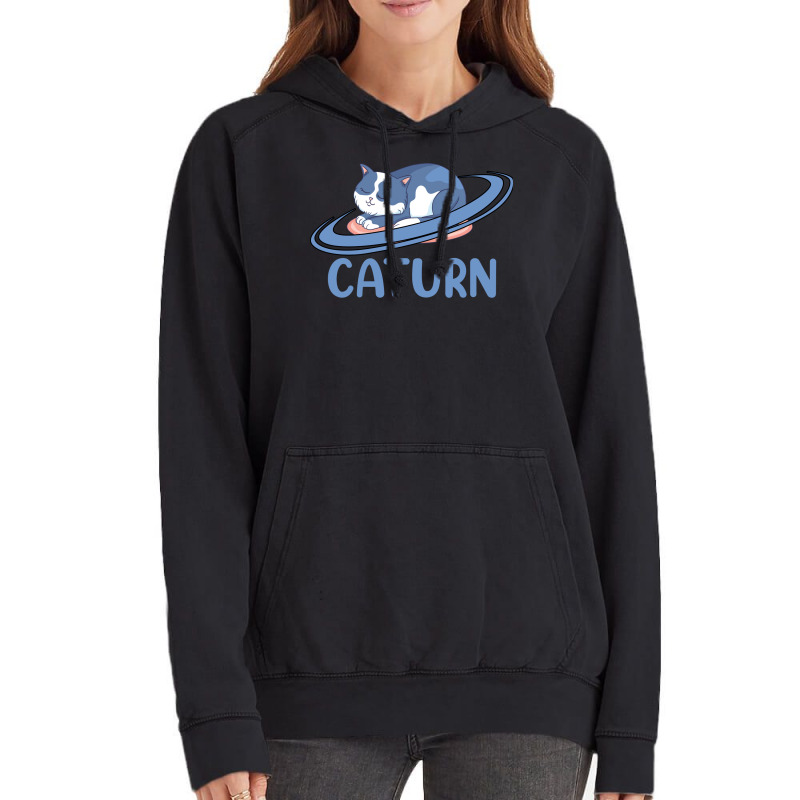 Caturn Sleeping Cat On Planet Saturn Astronomy Vintage Hoodie | Artistshot