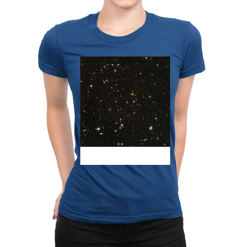 Hubble Space Telescope Field Of Galaxies Blue Ladies Fitted T-Shirt by serishalqomik | Artistshot