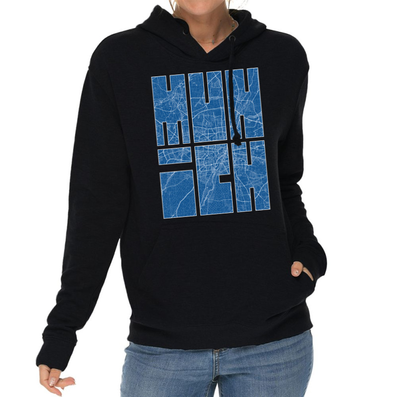 Munich Germany City Map Typography Blueprint Lightweight Hoodie | Artistshot