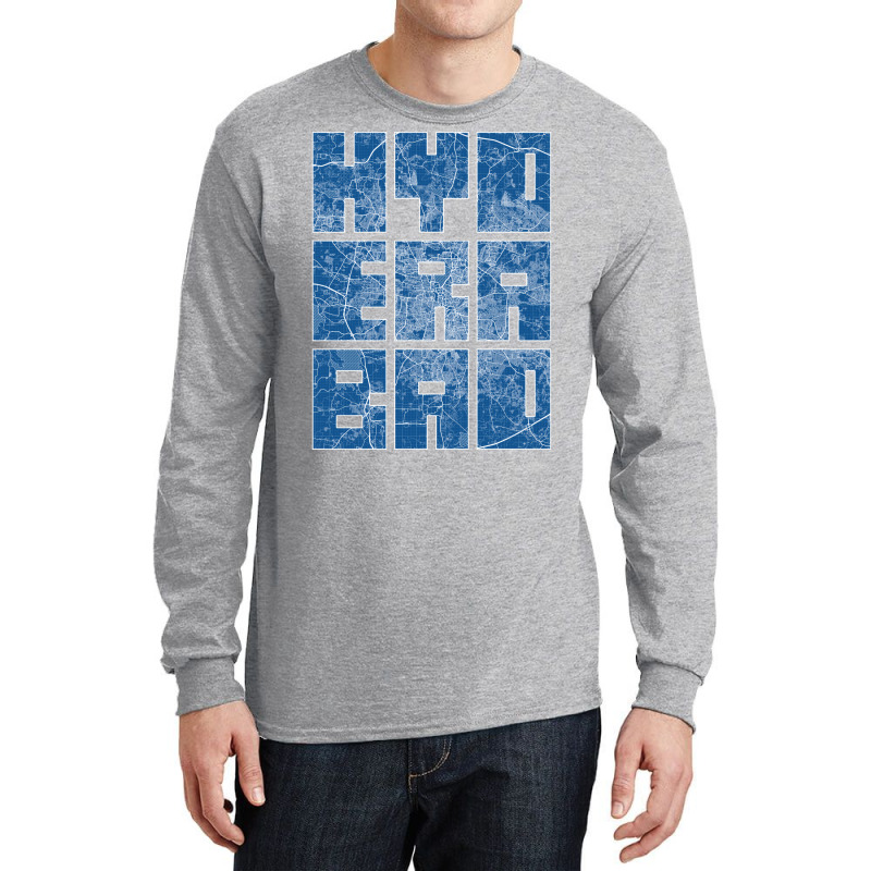 Hyderabad India City Map Typography Blueprint Long Sleeve Shirts | Artistshot