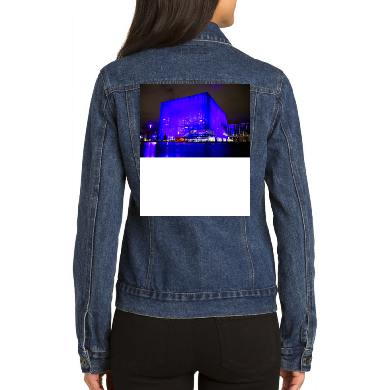 Copenhagen Modern Architecture Blue Lights Music Ladies Denim Jacket by triunfmagonij | Artistshot