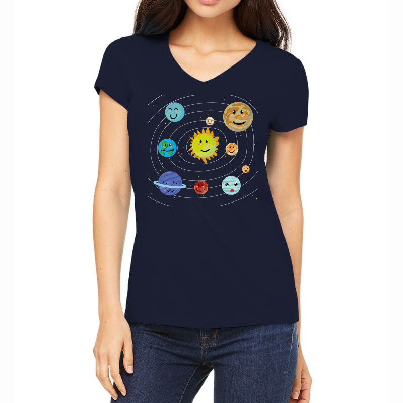 Cute Planets Solar System Space Science Astronomy Blue Women's V-Neck T-Shirt by ampamahira4 | Artistshot