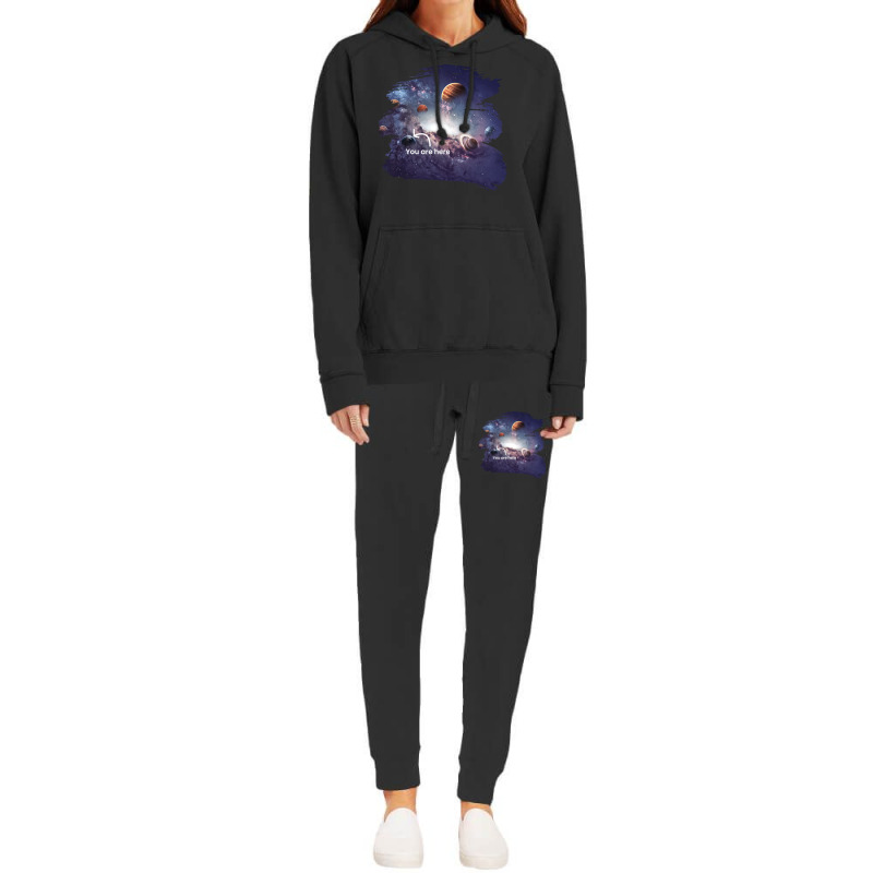 You Are Here Solar System Moon Space Girl Hoodie & Jogger Set | Artistshot