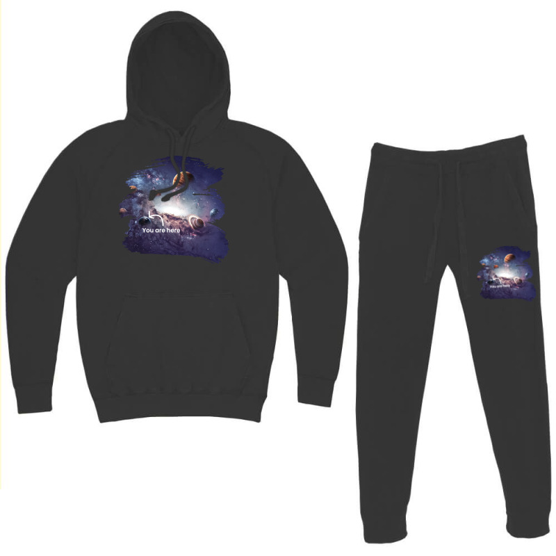 You Are Here Solar System Moon Space Girl Hoodie & Jogger Set | Artistshot