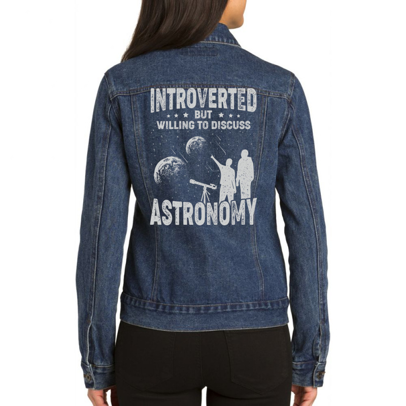 Introverted But Willing To Discuss Astronomy Blue Ladies Denim Jacket by nadjmapettov | Artistshot