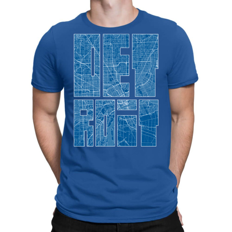 Detroit Michigan Usa Map Typography Blueprint T-shirt | Artistshot