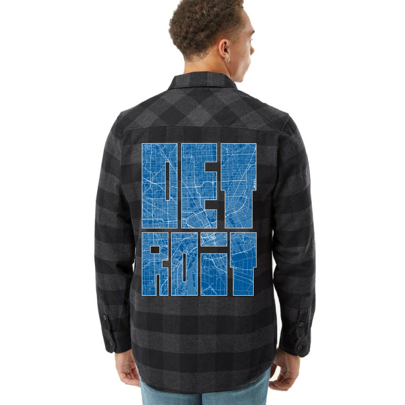 Detroit Michigan Usa Map Typography Blueprint Flannel Shirt | Artistshot