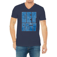 Detroit Michigan Usa Map Typography Blueprint V-neck Tee | Artistshot