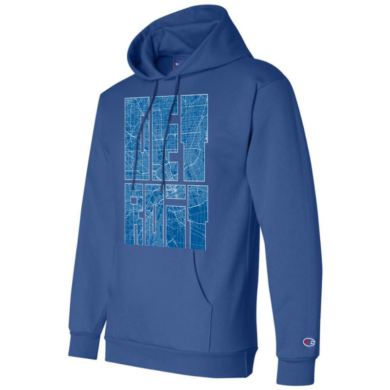 Detroit Michigan Usa Map Typography Blueprint Champion Hoodie | Artistshot