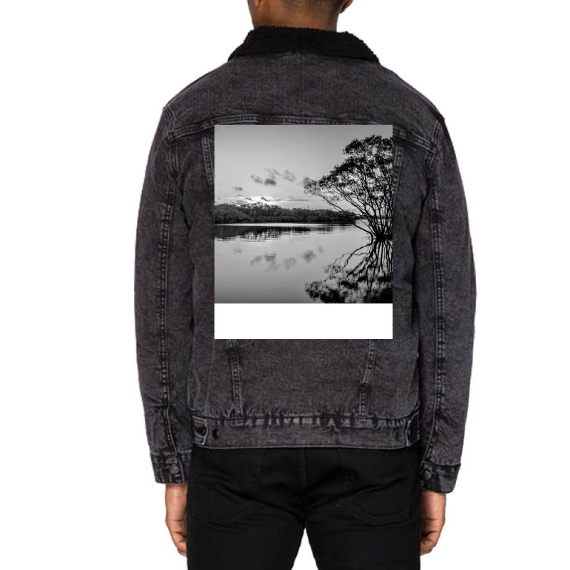 Black And White Landscape Summer Girl Unisex Sherpa-lined Denim Jacket | Artistshot