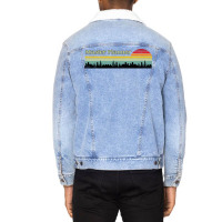 Master Planner Retro Sunset Skyline Design Unisex Sherpa-lined Denim Jacket | Artistshot