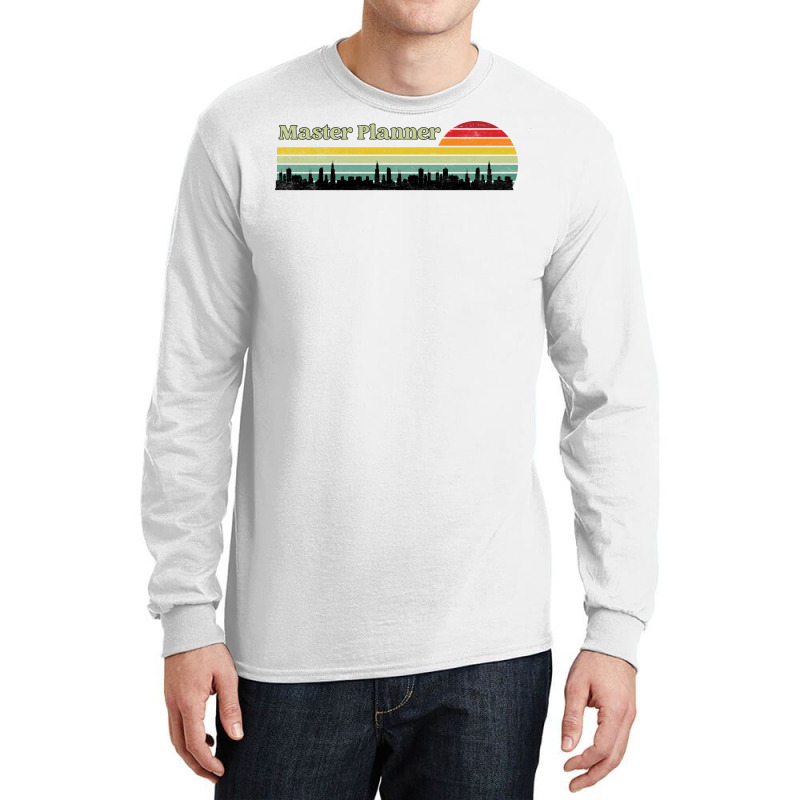 Master Planner Retro Sunset Skyline Design Long Sleeve Shirts | Artistshot