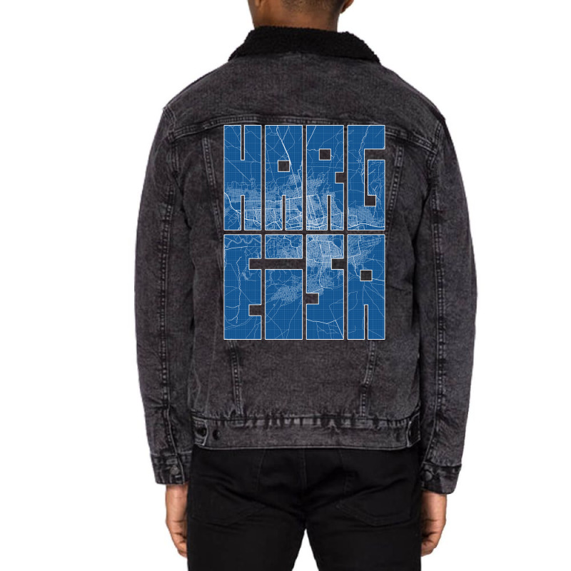 Hargeisa Somalia Map Typography Blueprint Unisex Sherpa-lined Denim Jacket | Artistshot