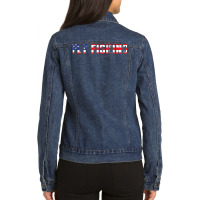 Fly Fishing American Flag Patriotic Art Work T Shirt Ladies Denim Jacket | Artistshot