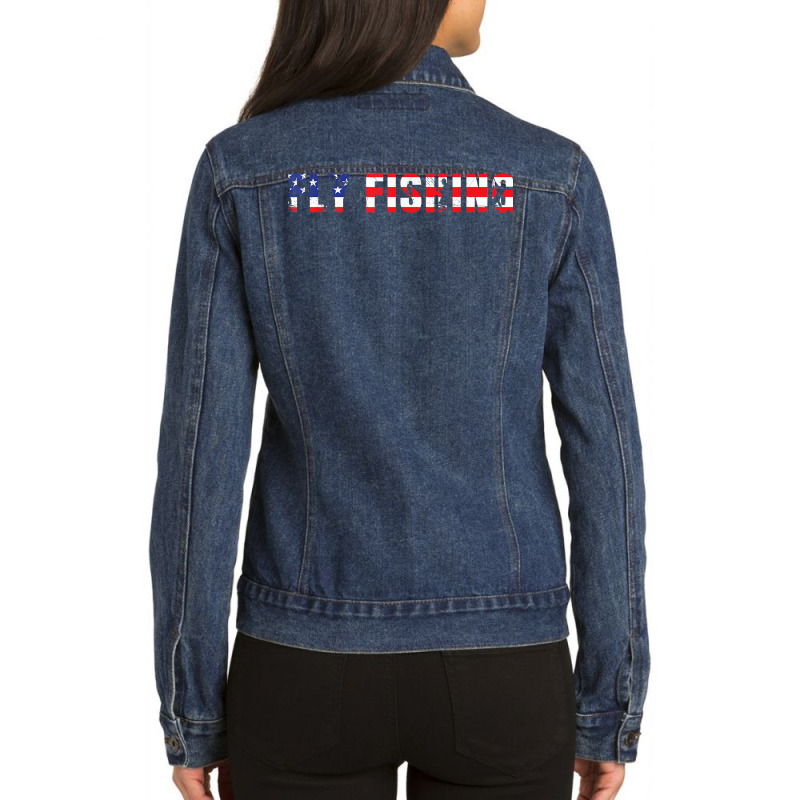 Fly Fishing American Flag Patriotic Art Work T Shirt Ladies Denim Jacket by benoirme | Artistshot