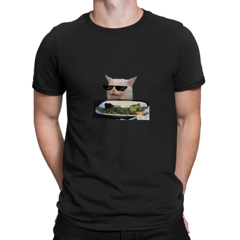 Lady Yelling At Cat Meme With Glasses Reaction Sticker 1.png T-Shirt by PamzieAdams | Artistshot